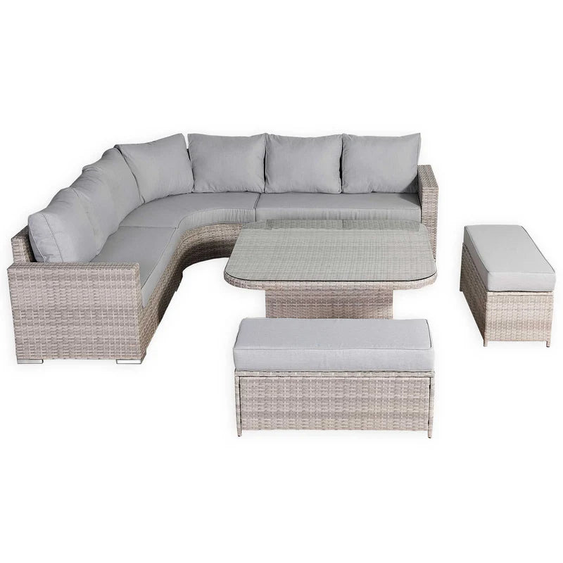 Corner Rattan Dining Set with Rising Table