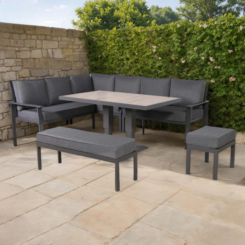 Corner Aluminium Dining Set with Rising Table