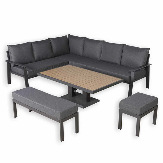 Corner Aluminium Dining Set with Rising Table