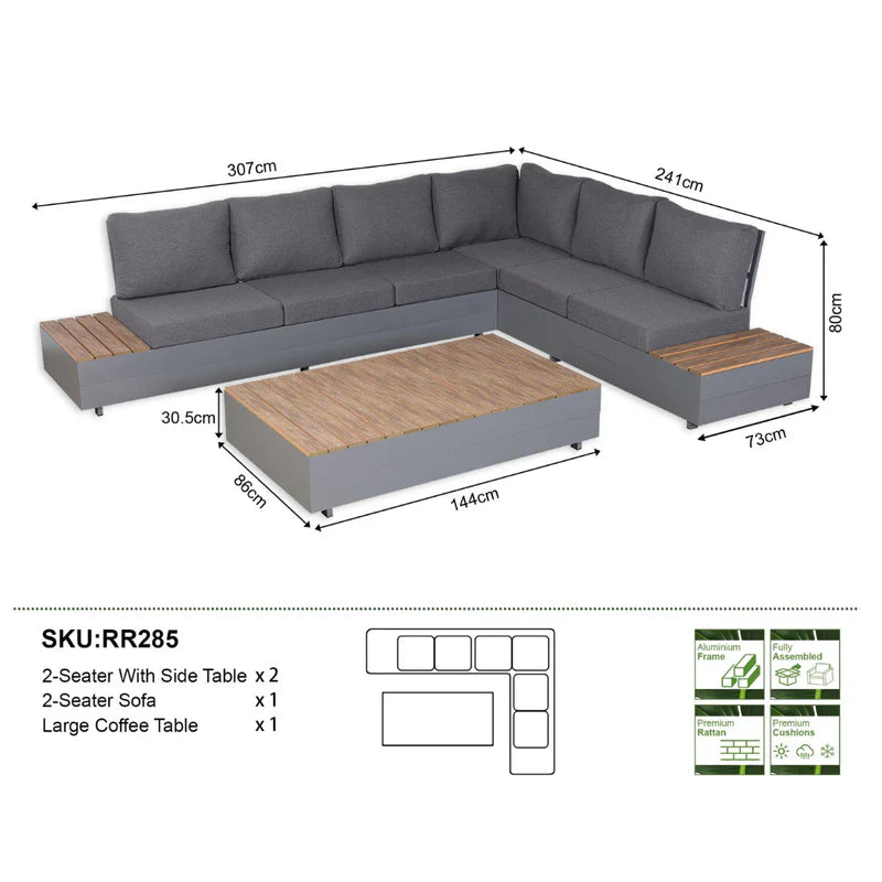 Corner Aluminium Garden Sofa Set with Coffee Table