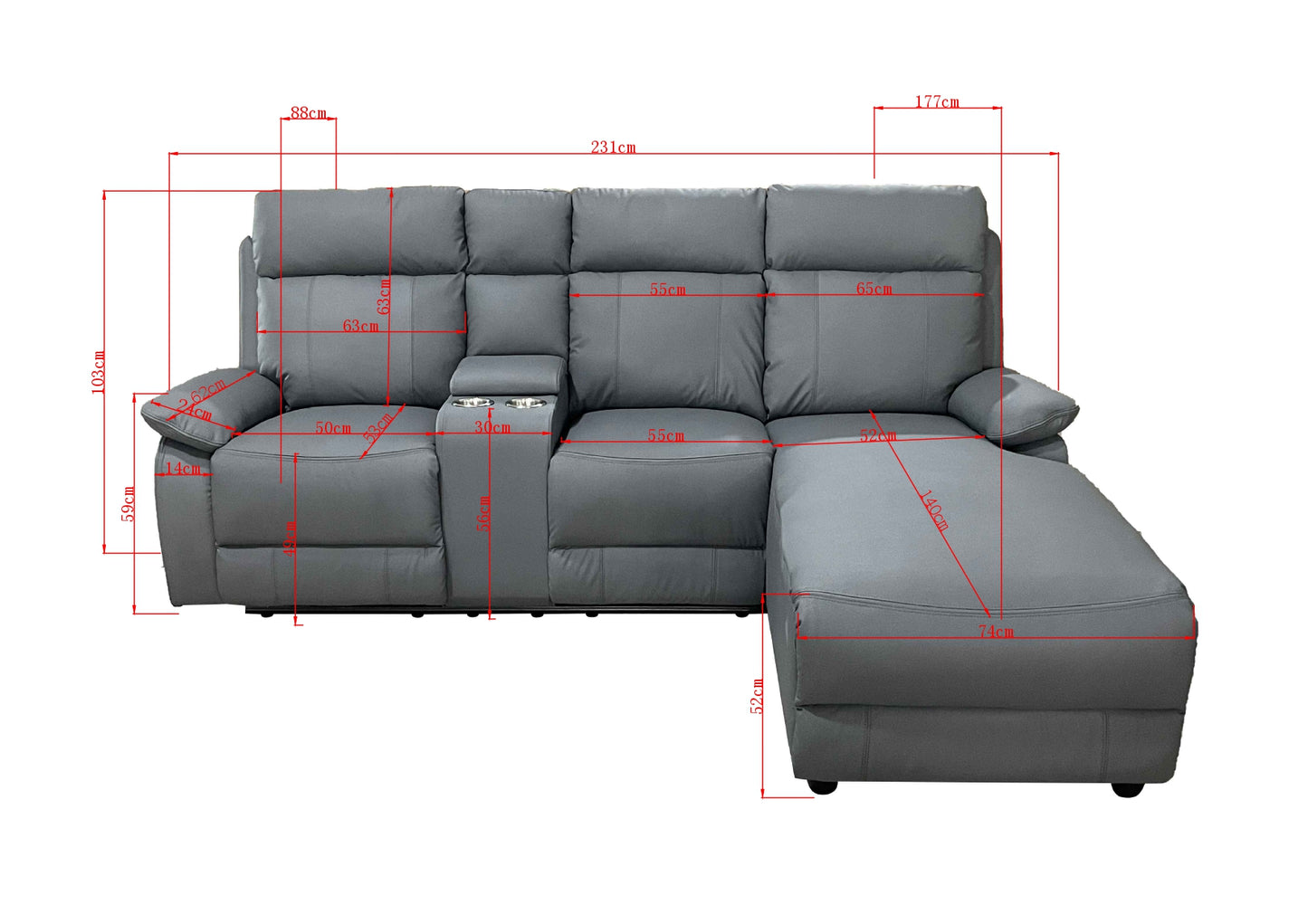 Sorento 3 Seater Leather Right Hand Corner Recliner Sofa