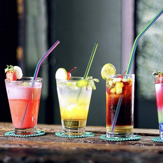 Rainbow Set of 5 Stainless Steel Eco-Friendly Reusable Drinking Straws