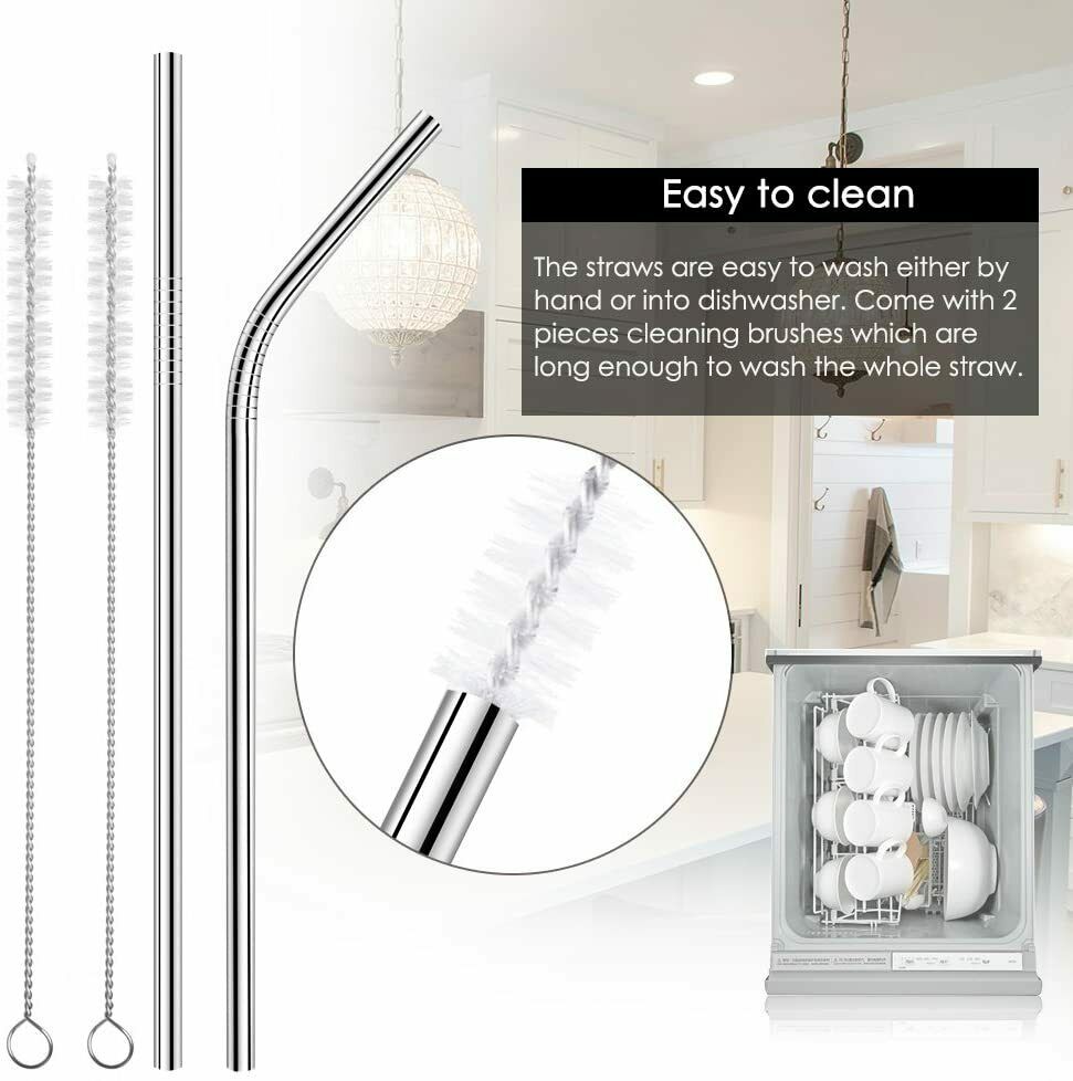 Extra Thick Milkshake Style Set of 5 Stainless Steel Eco-Friendly Reusable Drinking Straws