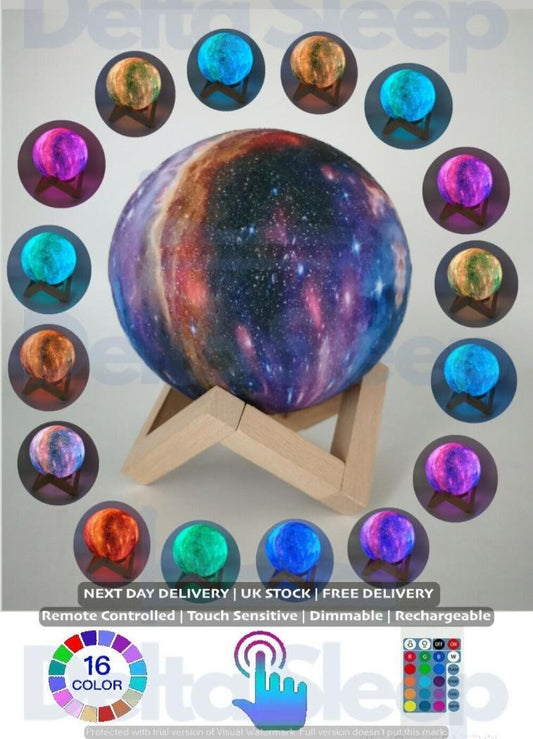 NEW : Galaxy Moon Lamp Kids Night Light Comes Free with Dimmable LED 3D Remote Control.