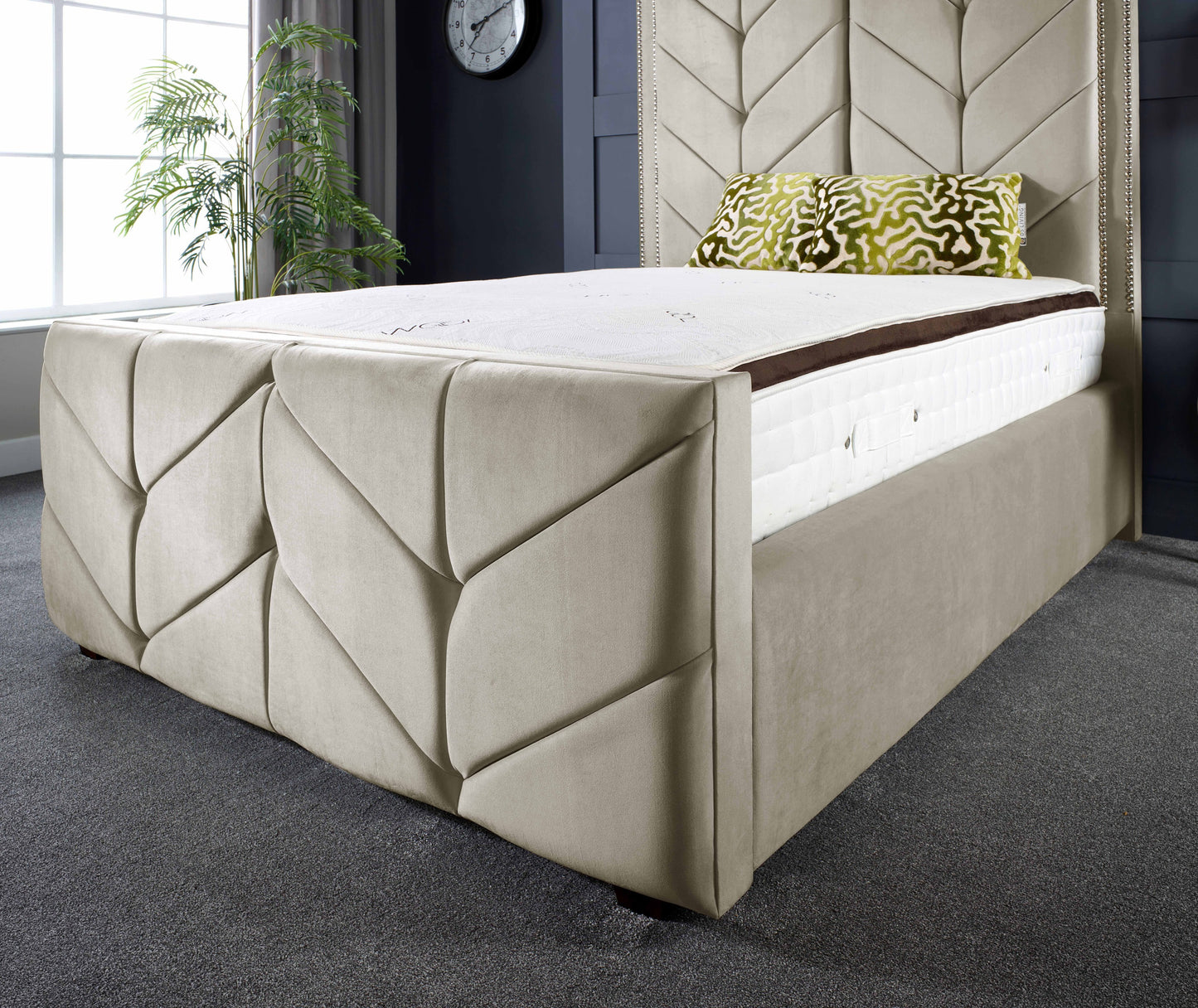 Milly Chevron Upholstered Soft Touch Bed Frame