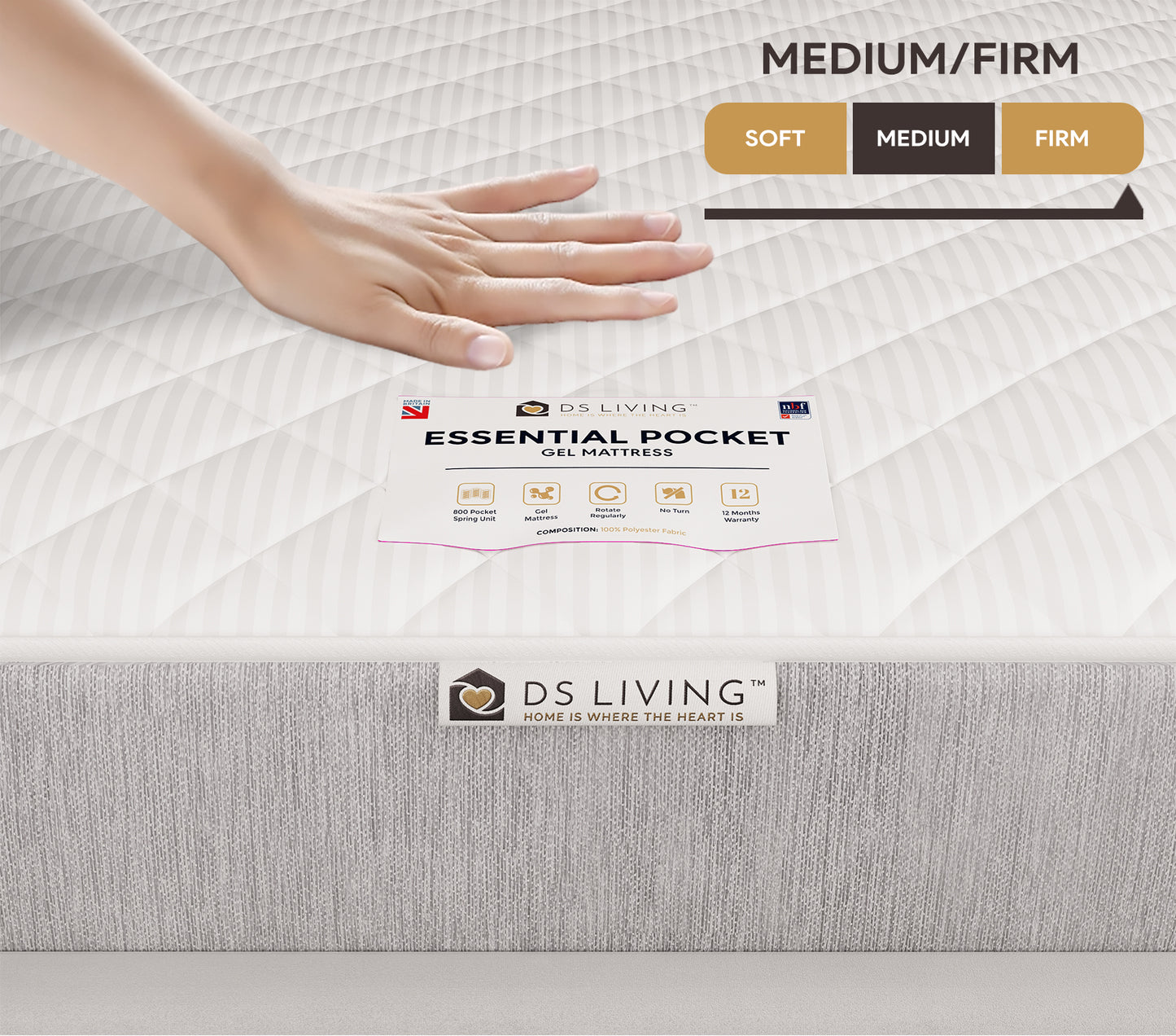 Aura Gel Enhanced 800 Pocket Sprung Mattress with Comfort Layers - Essentials by DS Living