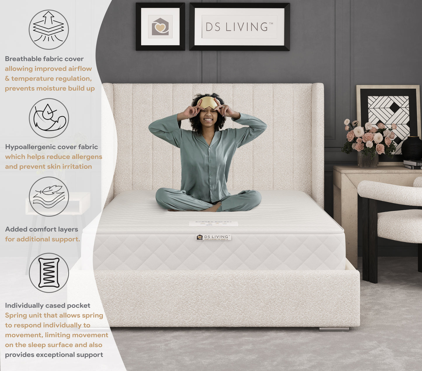 Serenity 1000 Pocket Sprung Mattress with Comfort Layers- Aurora by DS Living