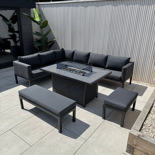 Aluminium Firepit Corner Sofa Garden Set
