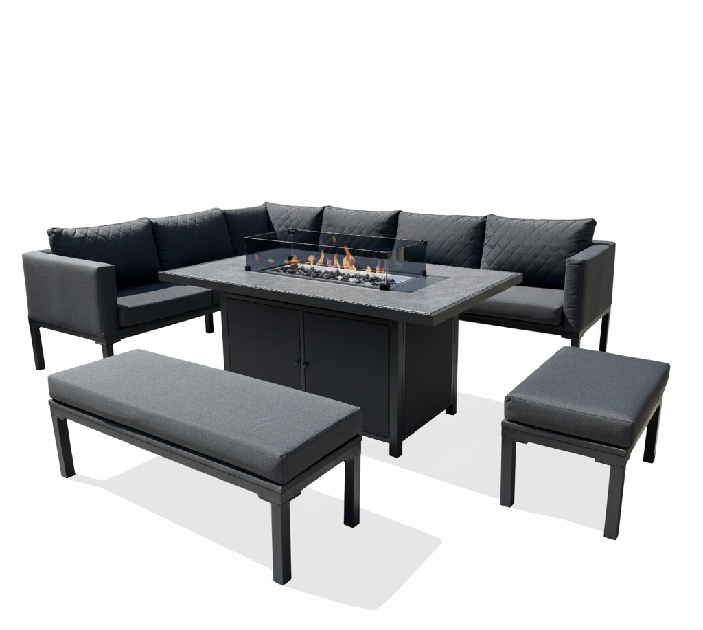 Aluminium Firepit Corner Sofa Garden Set