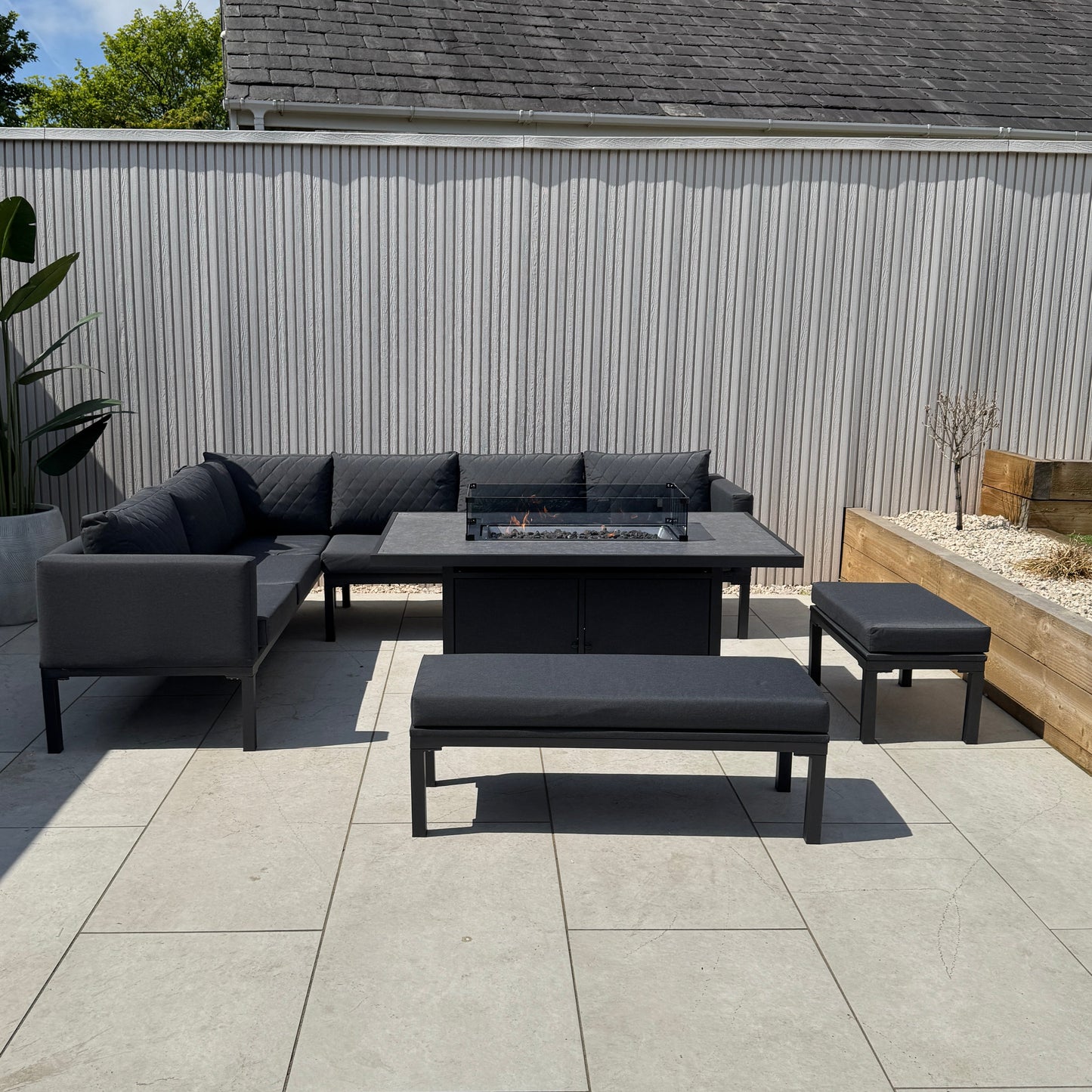 Aluminium Firepit Corner Sofa Garden Set