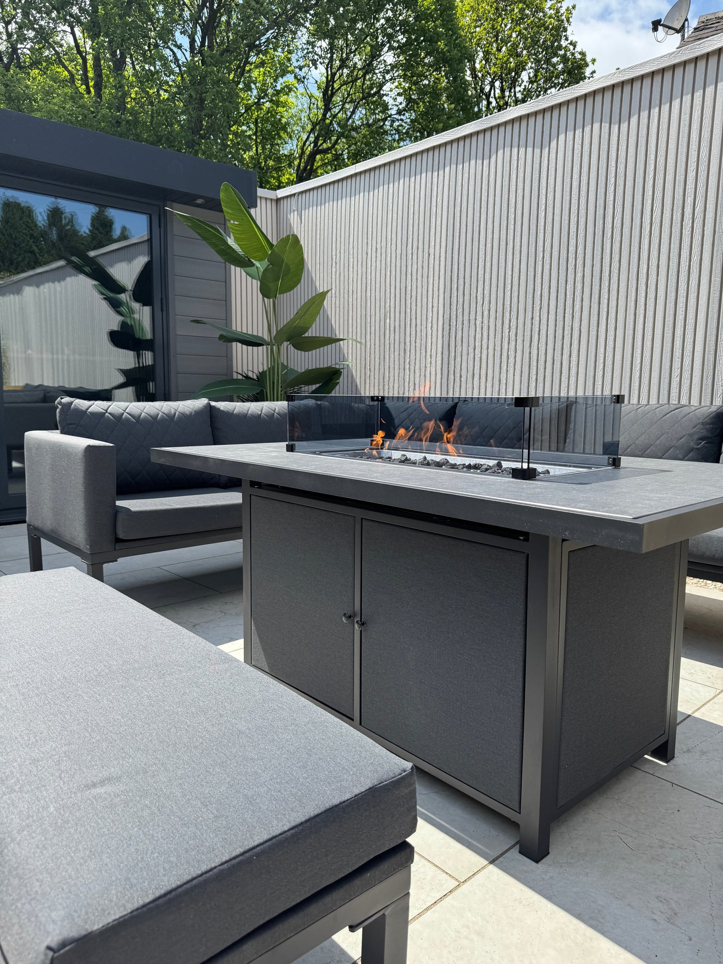 Aluminium Firepit Corner Sofa Garden Set