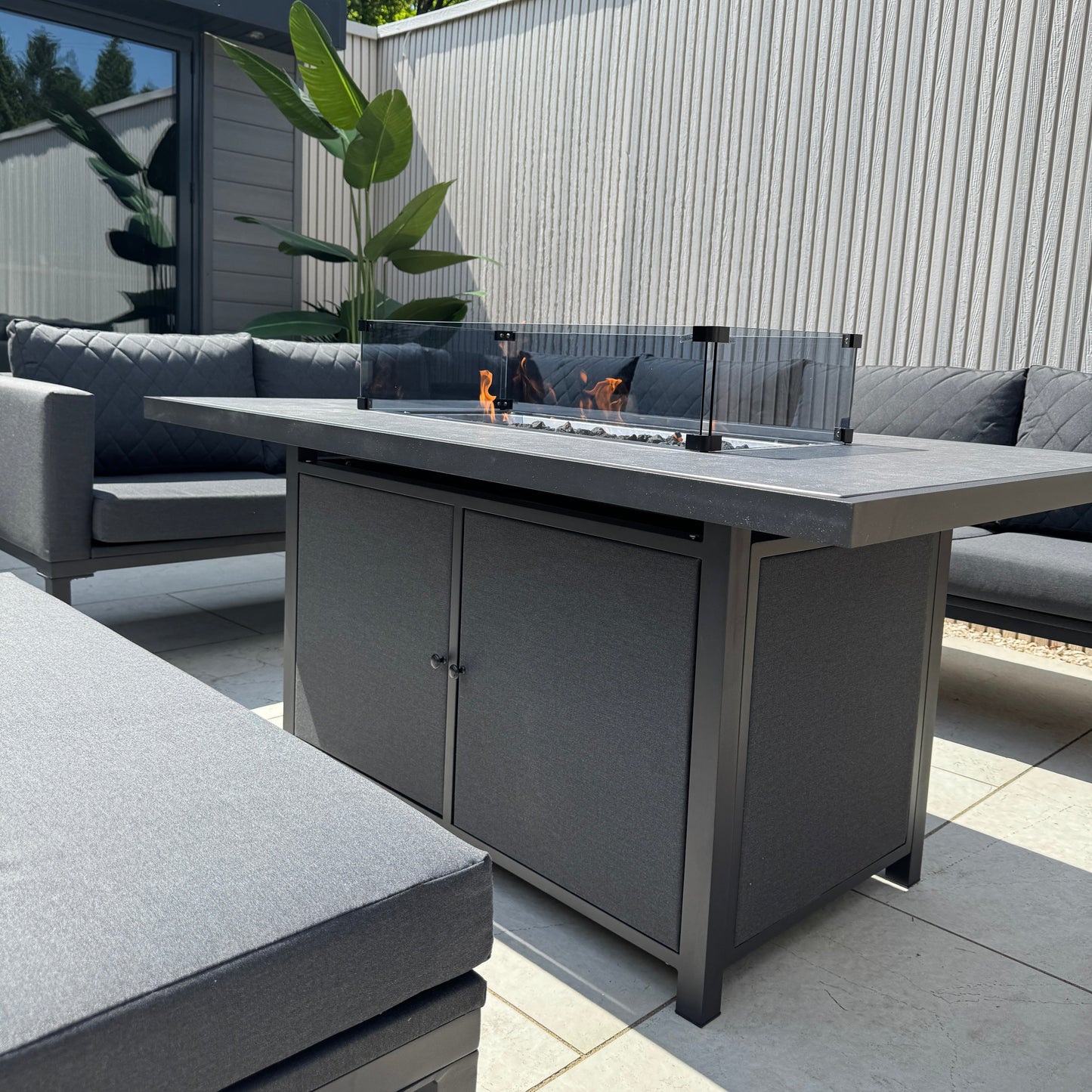 Aluminium Firepit Corner Sofa Garden Set
