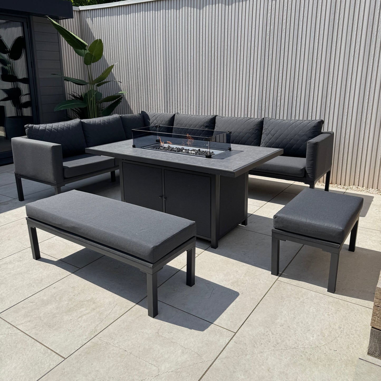 Aluminium Firepit Corner Sofa Garden Set