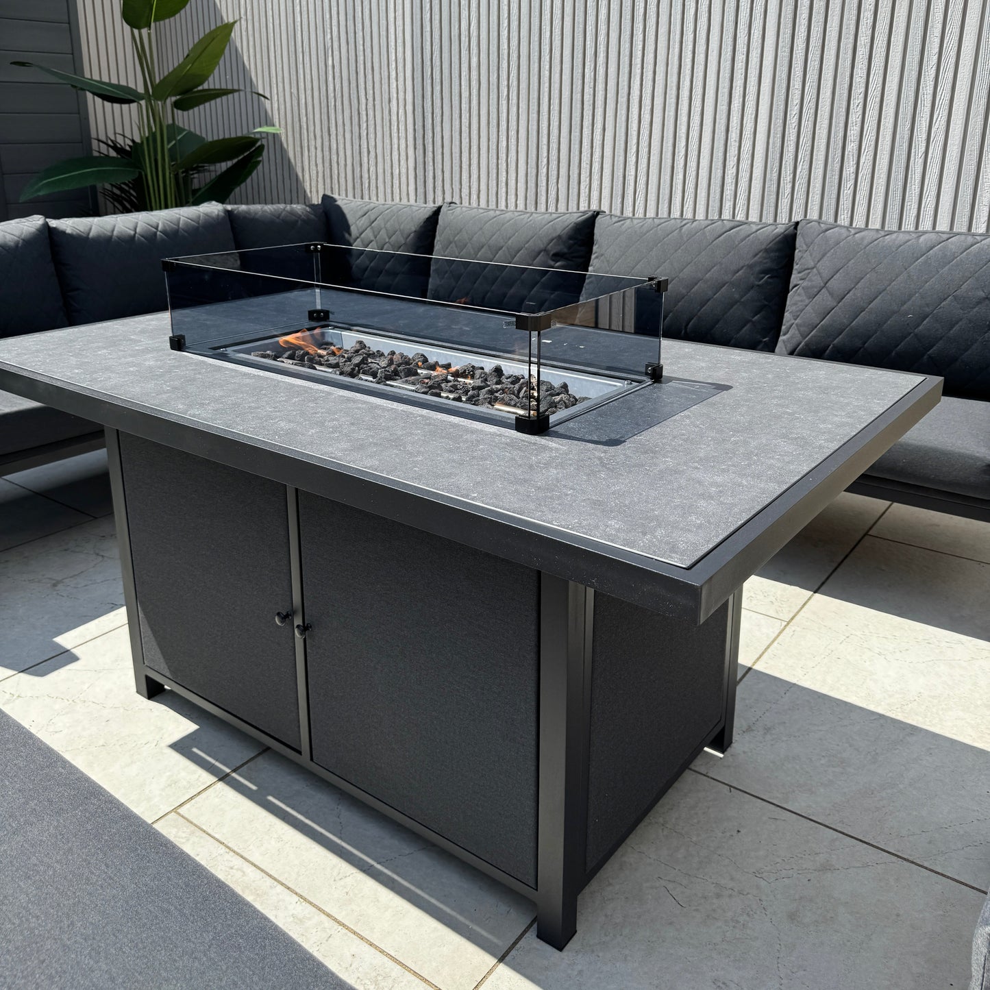 Aluminium Firepit Corner Sofa Garden Set