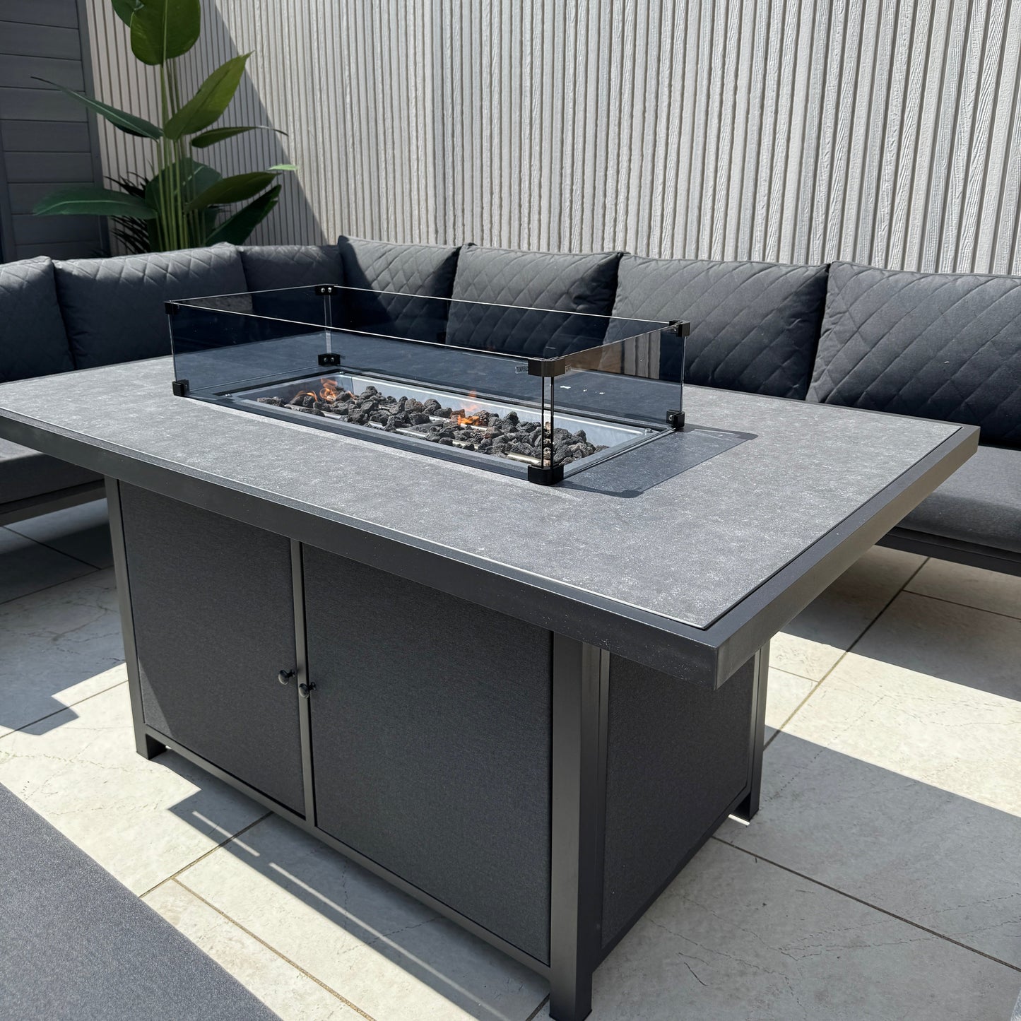 Aluminium Firepit Corner Sofa Garden Set