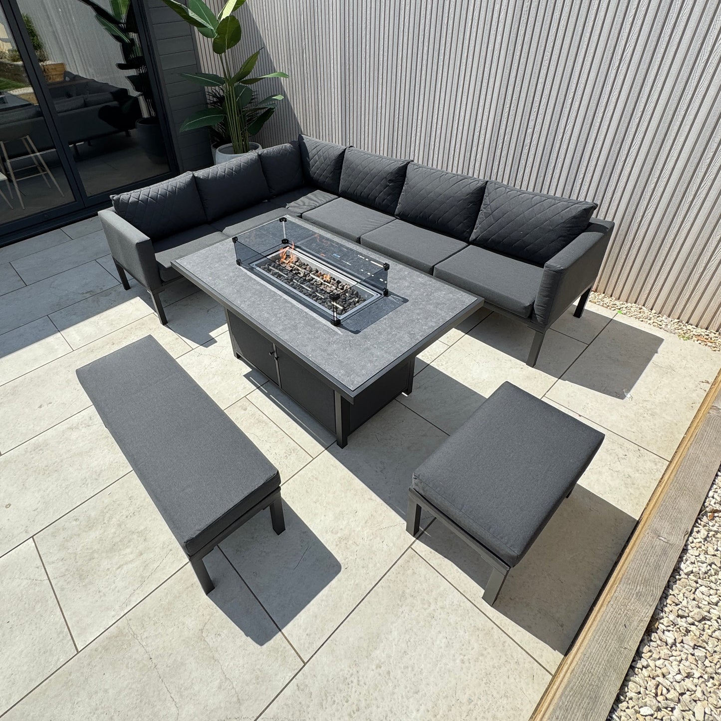 Aluminium Firepit Corner Sofa Garden Set