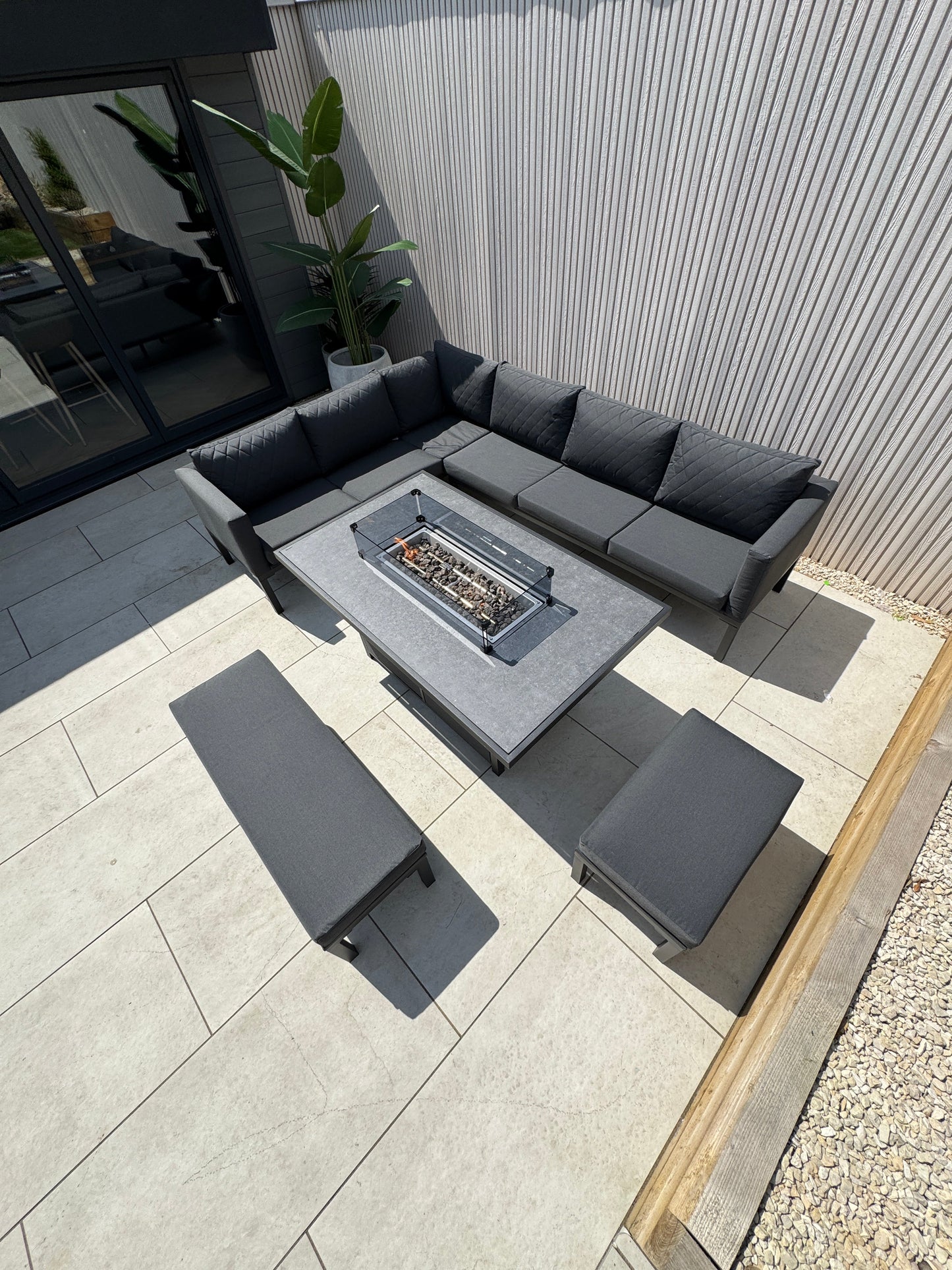 Aluminium Firepit Corner Sofa Garden Set