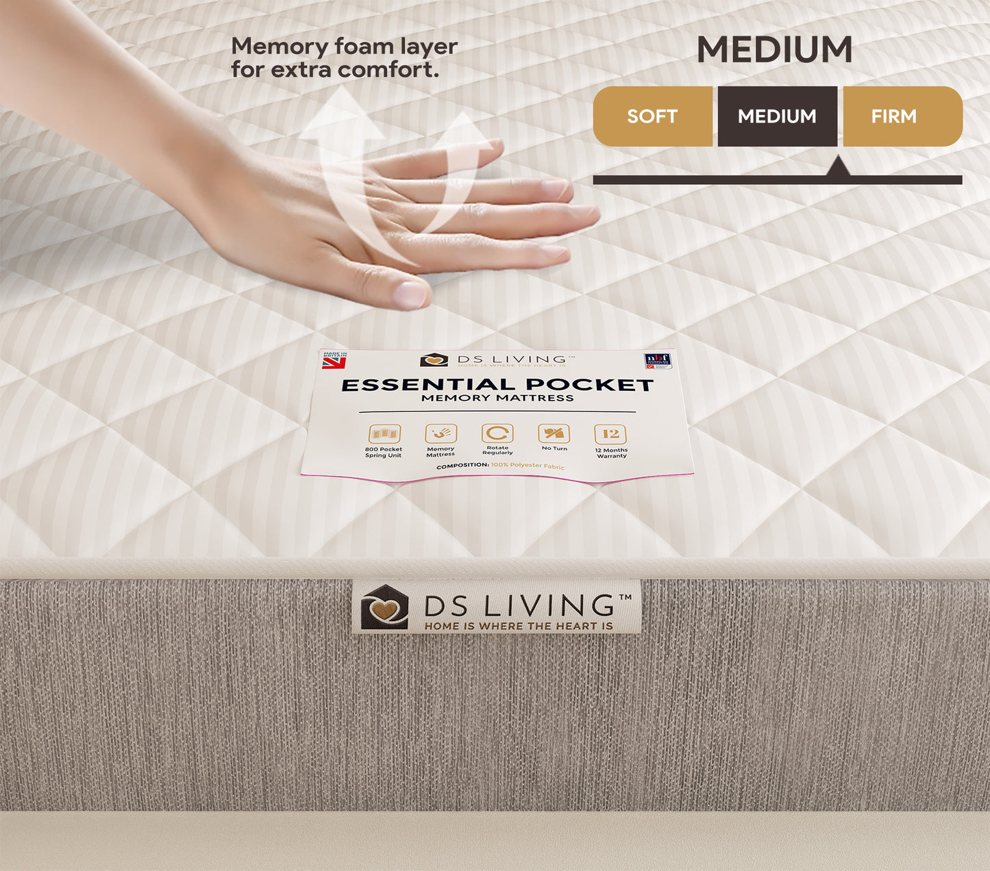 Contour Memory Foam 800 Pocket Sprung Hybrid Mattress- Essentials by DS Living
