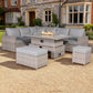 Corner Rattan Garden Dining Set with Rising Firepit Table