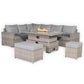 Corner Rattan Garden Dining Set with Rising Firepit Table