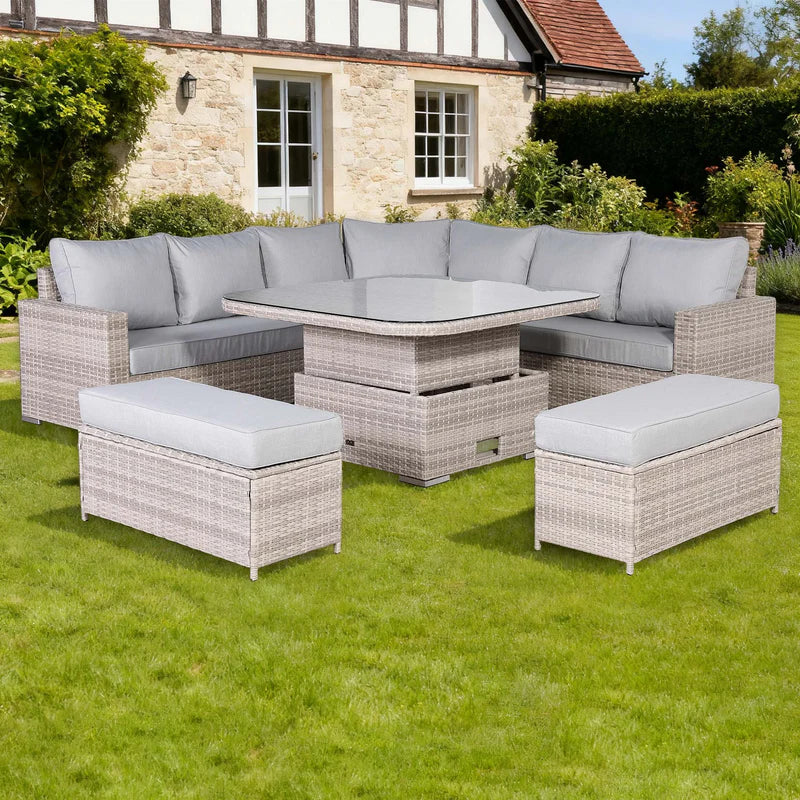 Corner Rattan Dining Set with Rising Table