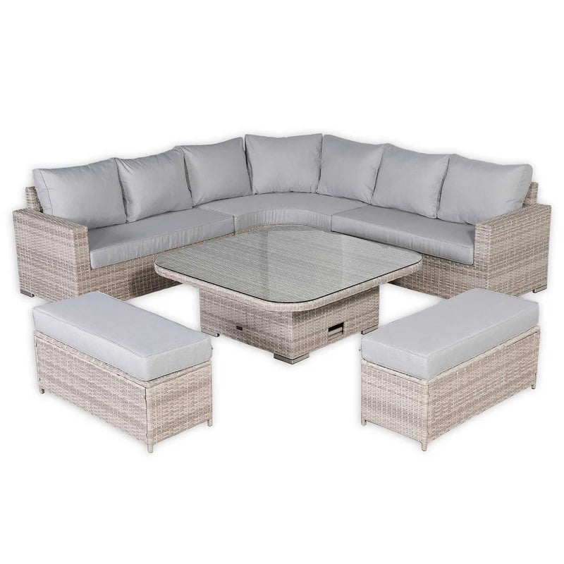 Corner Rattan Dining Set with Rising Table