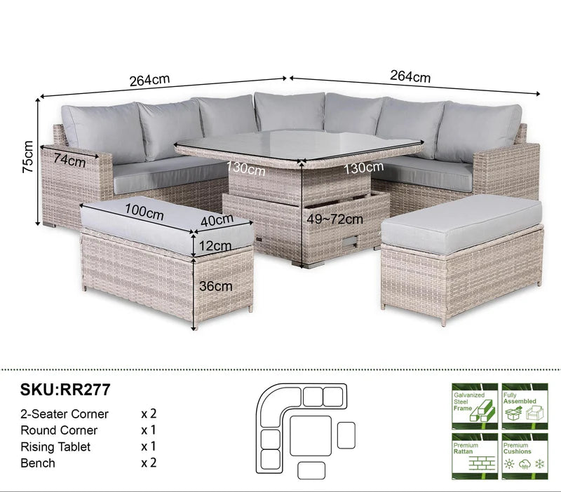 Corner Rattan Dining Set with Rising Table
