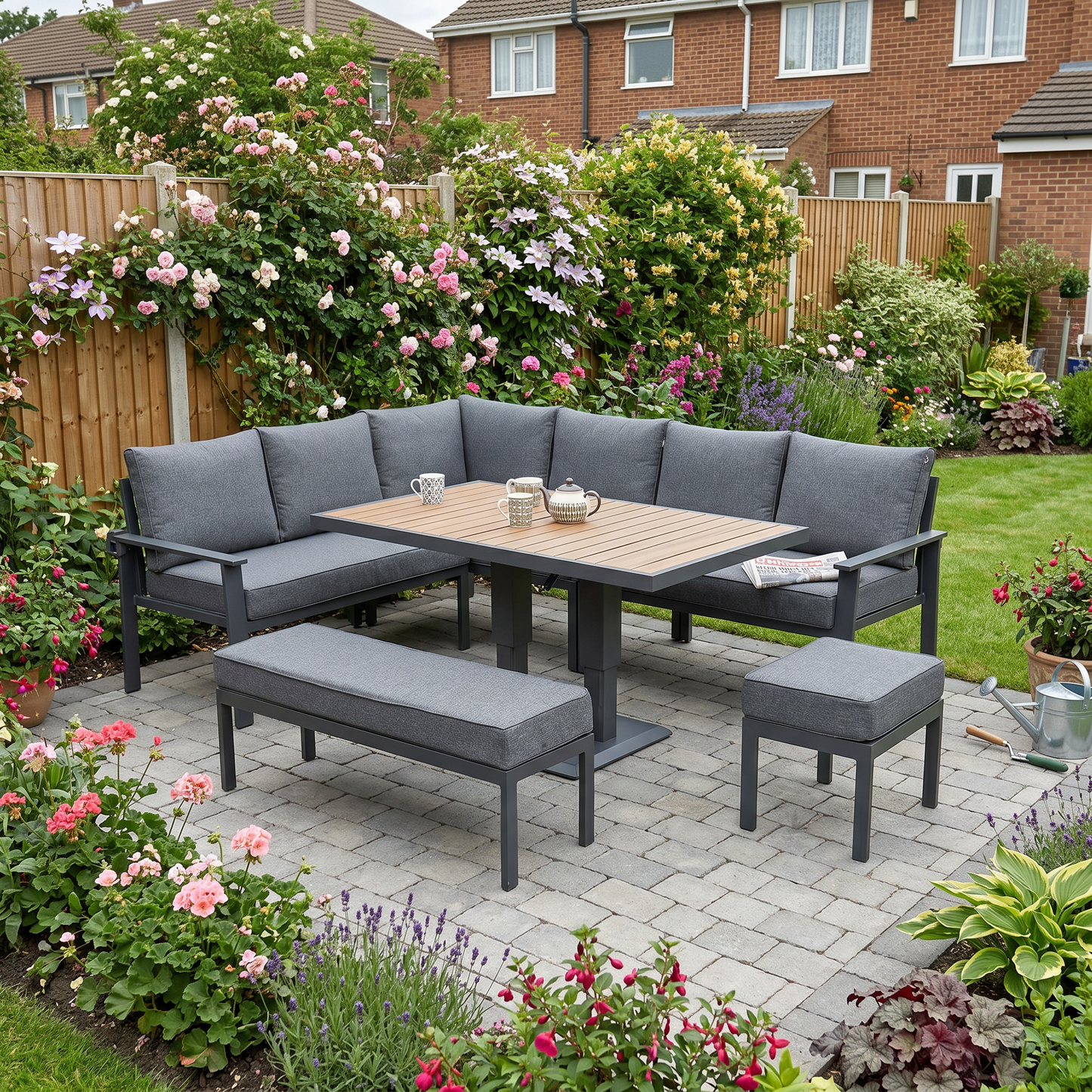 Corner Aluminium Dining Set with Rising Table