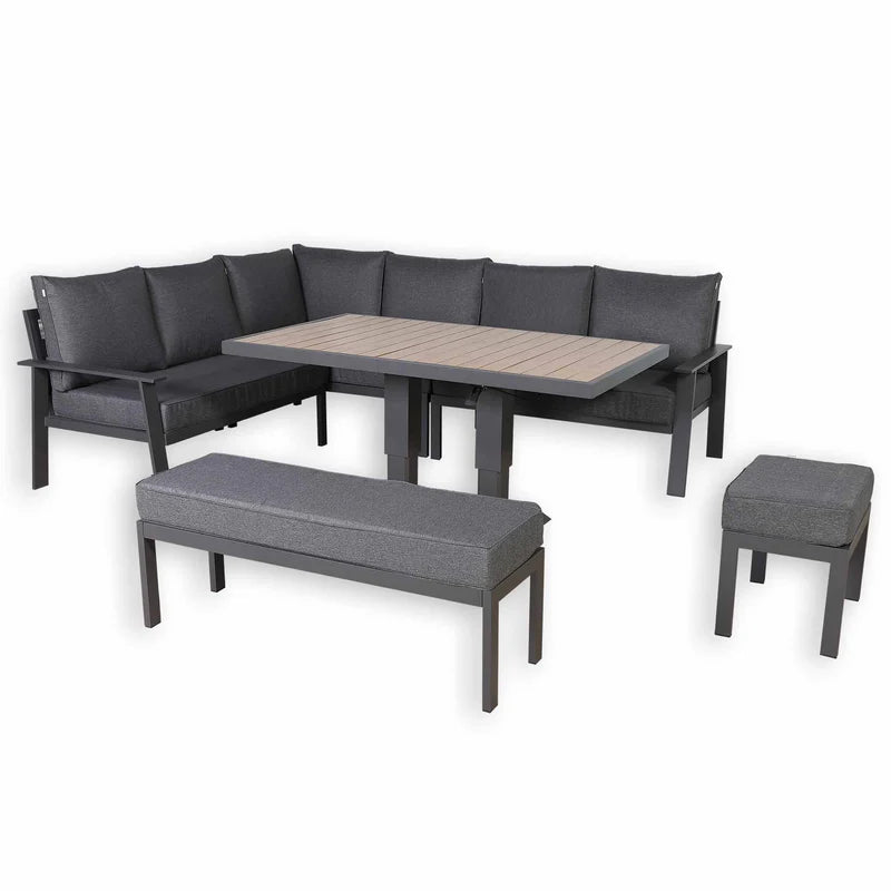 Corner Aluminium Dining Set with Rising Table
