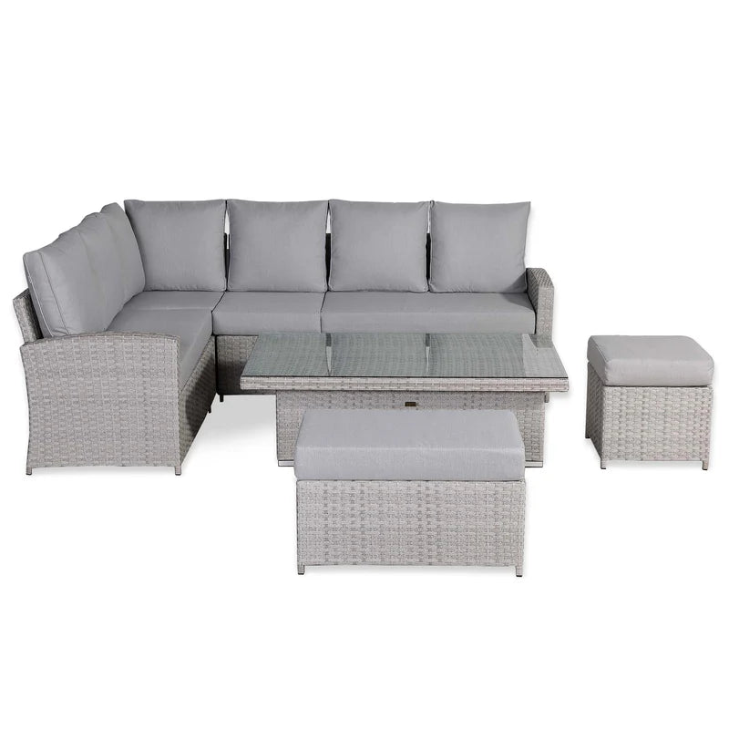 Left-Hand Corner Outdoor Garden Dining Set with Rising Table in Light Grey
