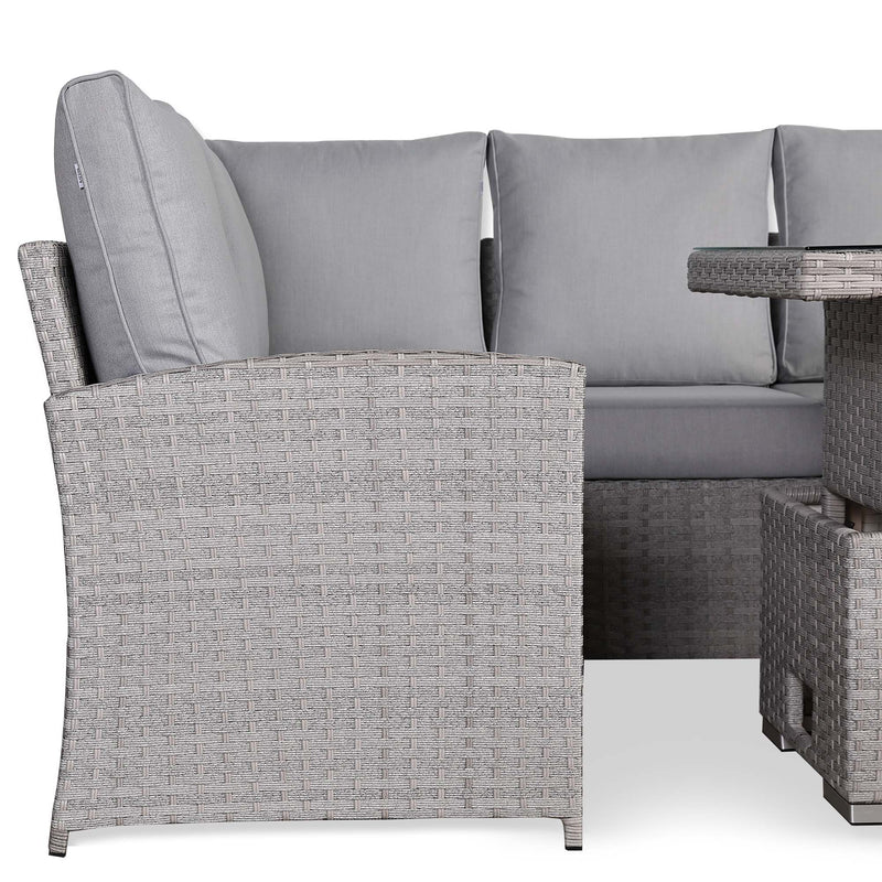 Left-Hand Corner Outdoor Garden Dining Set with Rising Table in Light Grey