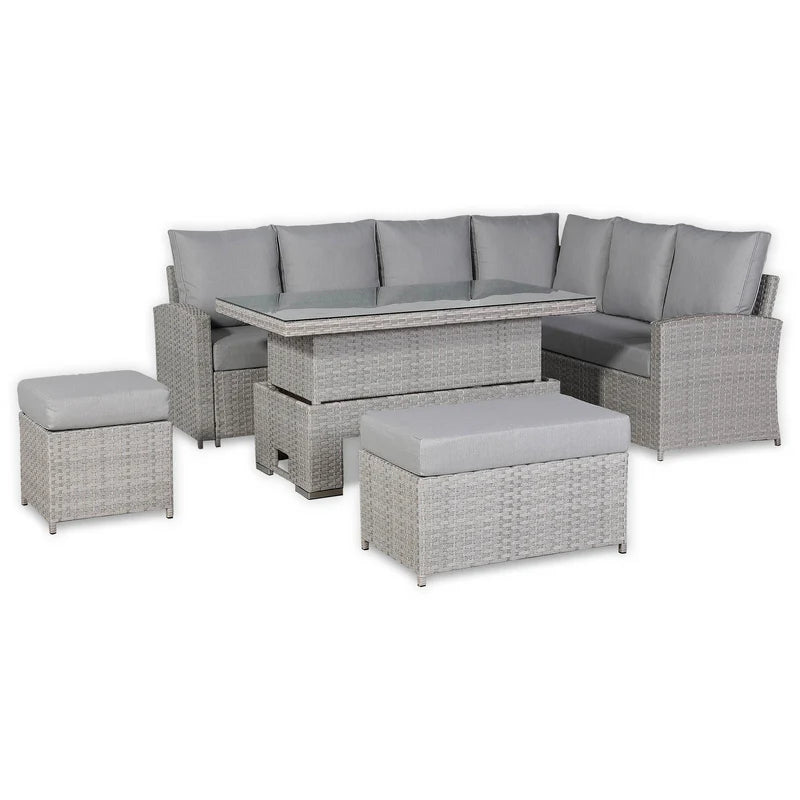 Right-Hand Corner Outdoor Garden Dining Set with Rising Table in Light Grey