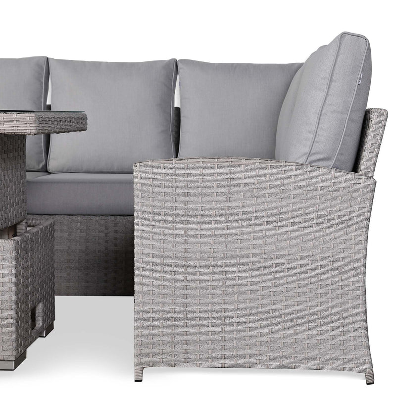 Right-Hand Corner Outdoor Garden Dining Set with Rising Table in Light Grey