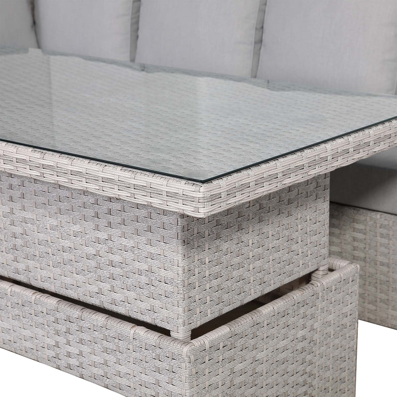 Right-Hand Corner Outdoor Garden Dining Set with Rising Table in Light Grey