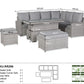 Right-Hand Corner Outdoor Garden Dining Set with Rising Table in Light Grey