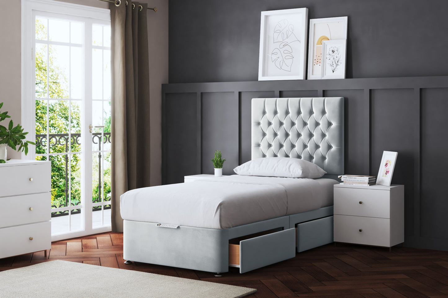 SERAPHINE CHESTERFIELD DIVAN BED WITH FOUR DRAWERS AND OPTIONAL MATTRESS