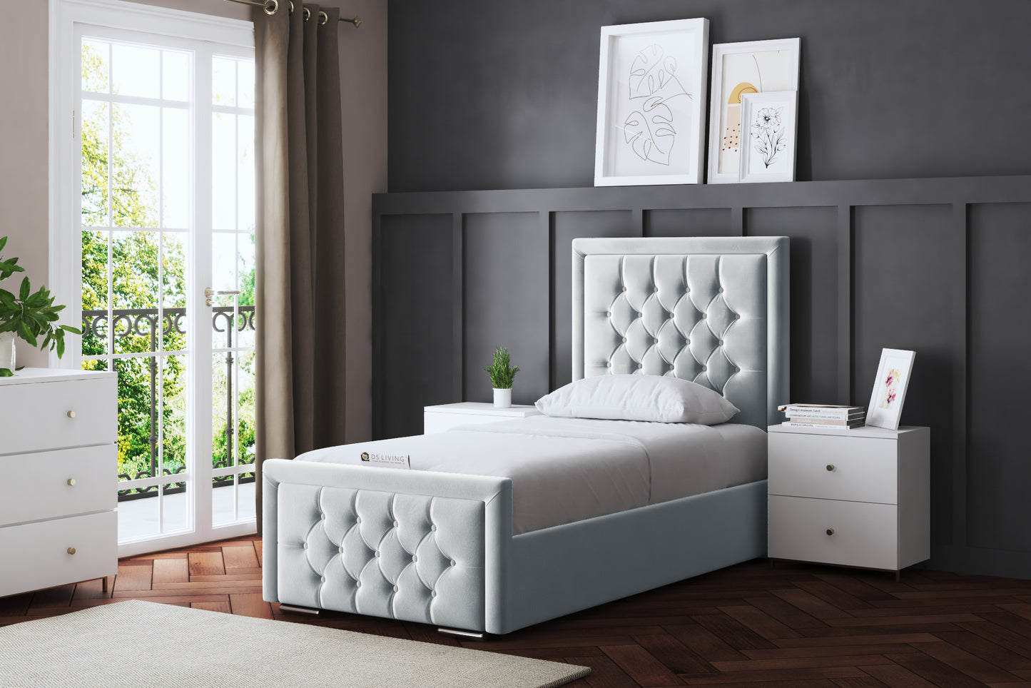 ALLEGRA UPHOLSTERED BED WITH OTTOMAN GAS LIFT AND OPTIONAL MATTRESS