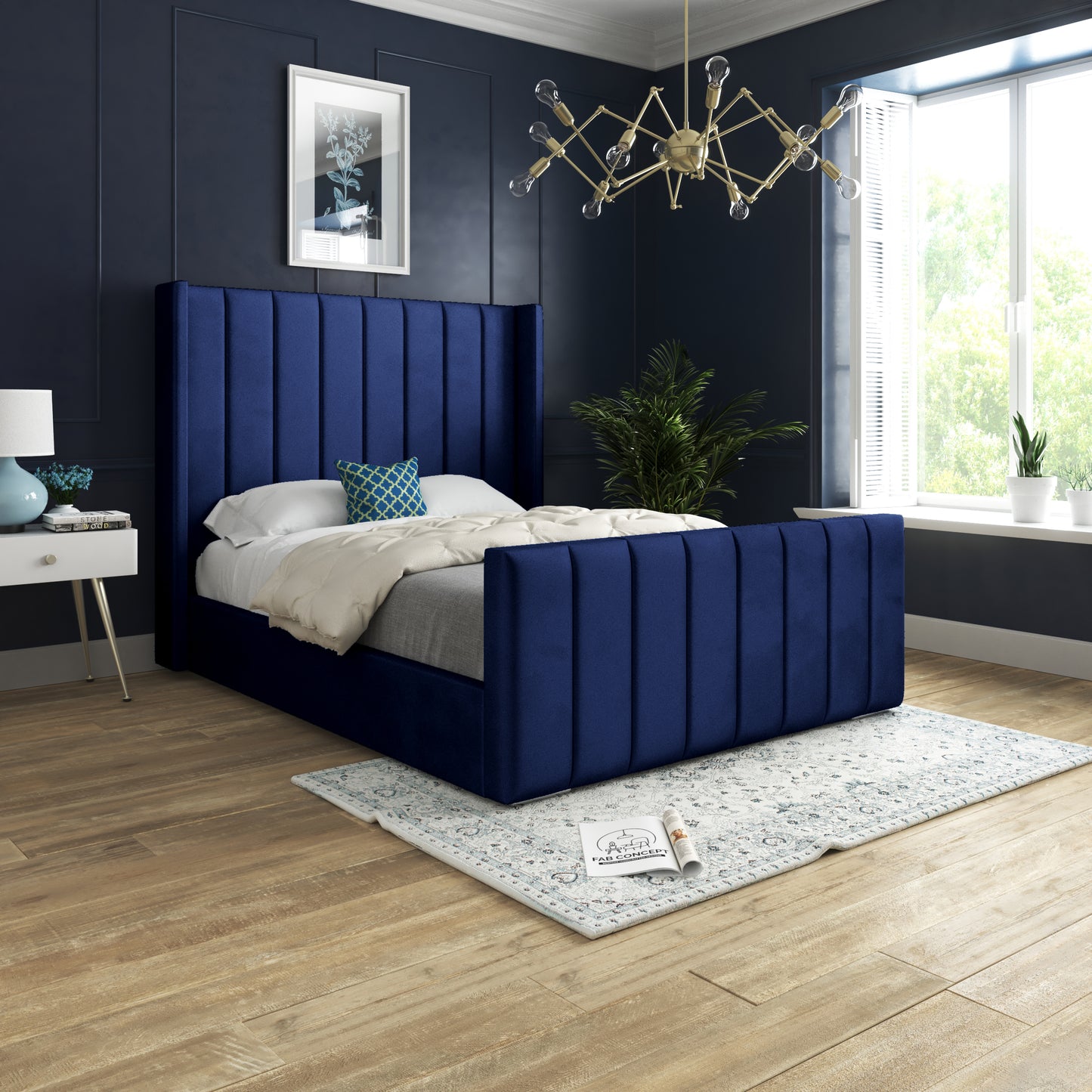 Oxford Panel Lined Upholstered Soft Velvet Bed