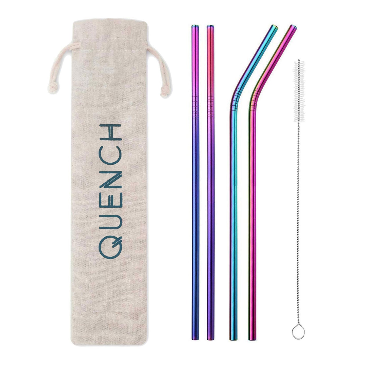 Rainbow Set of 5 Stainless Steel Eco-Friendly Reusable Drinking Straws